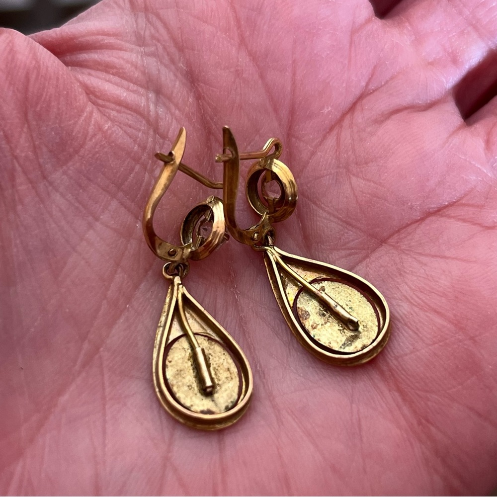 Antique Victorian gold Fill Art Nouveau Hand Painted Flowers Dangle Earring - Picture 11 of 13